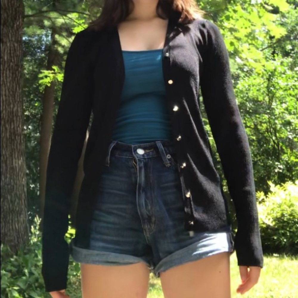 Ann Taylor M Black Cardigan with Silver Buttons